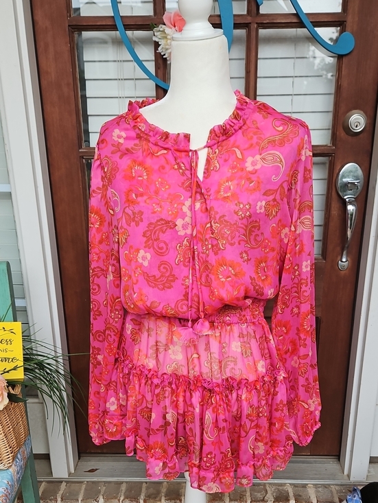 Misa Los Angeles Dresses & Skirts - Misa Los Angeles Bright Pink Floral Ruffle Mini Dress